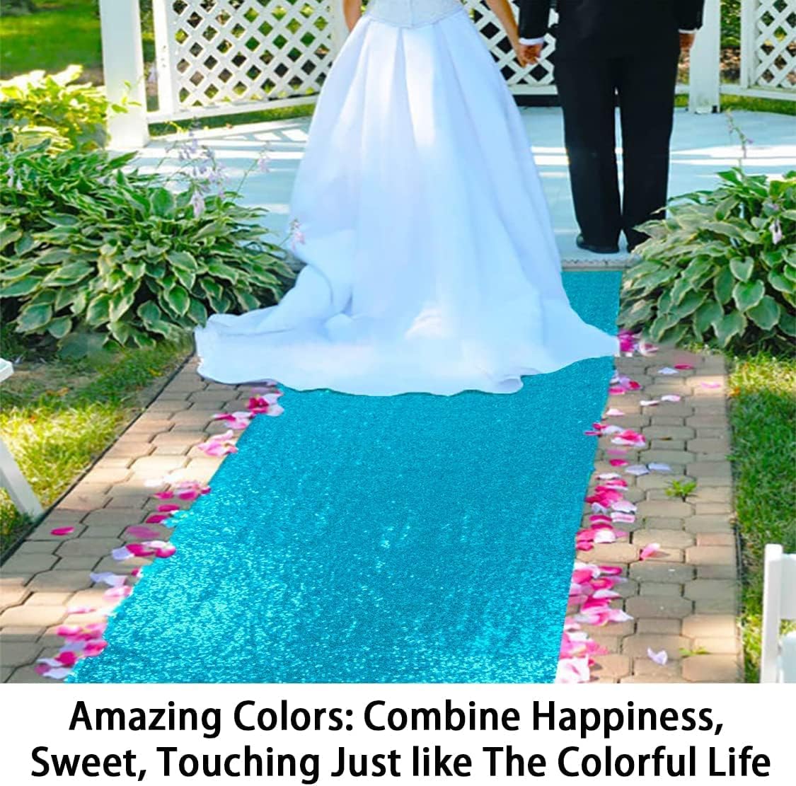 ShinyBeauty Turquoise Rug Runner Sequin Hallway Aisle Runner 4ftx20ft Turquoise Glitter Wedding Rug Runner Rustic Outdoor Rug Runner Wedding Ceremony Decorations