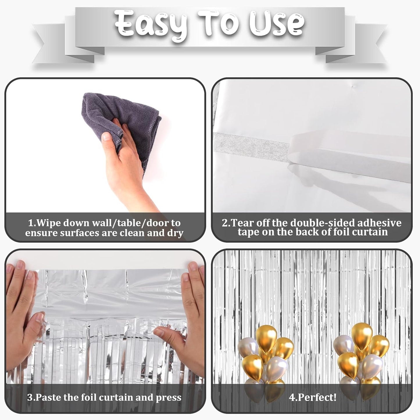 2 Pack Silver Foil Fringe Backdrop Curtains, Tinsel Streamers Birthday Party Decorations, Fringe Backdrop for Graduation, Baby Shower, Gender Reveal, Disco Party