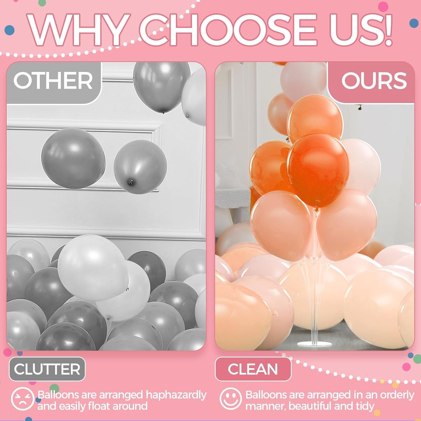 8 Set Balloon Stand Kit - Table Stands With Base, Easy Assembly Sticks, Reusable Holders for Baby Showers, Weddings, Birthdays, Party Decorations