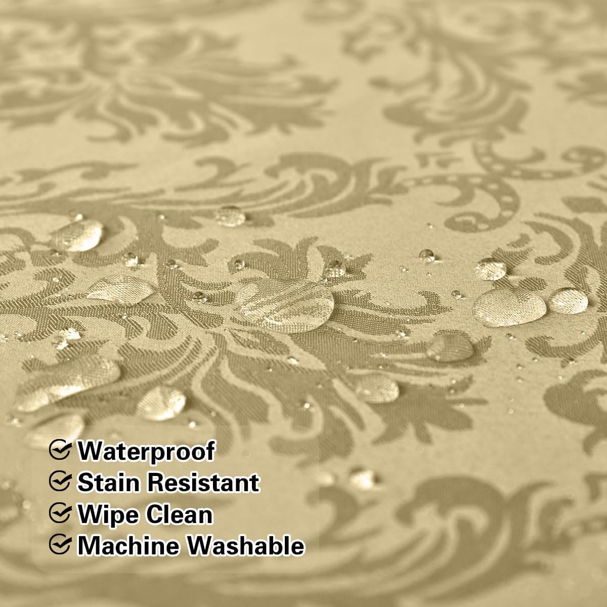 SASTYBALE Jacquard Tablecloth Rectangle 60 x 120 Inch, Spill Proof Dust Resistant Damask Table Cloth, Soft Polyester Table Cover for Dining, Party, Indoor, Outdoor, Gold