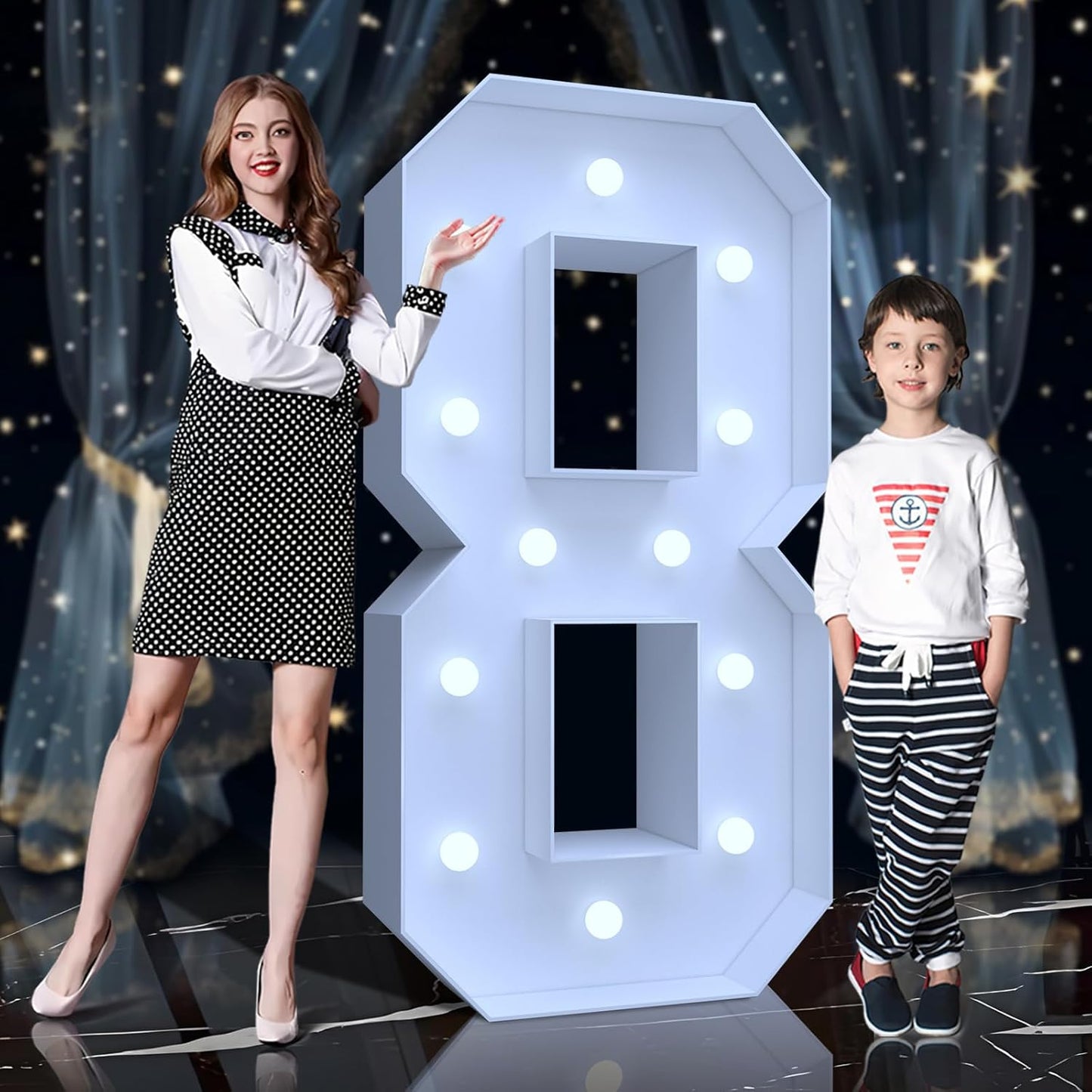 4FT Marquee Light Up Numbers 8 – Cool White LED, Easy to Assemble Foam Board with Back Support, Large Marquee Light Up Numbers for Birthday, Wedding, Party, Anniversary, Baby Shower Decor