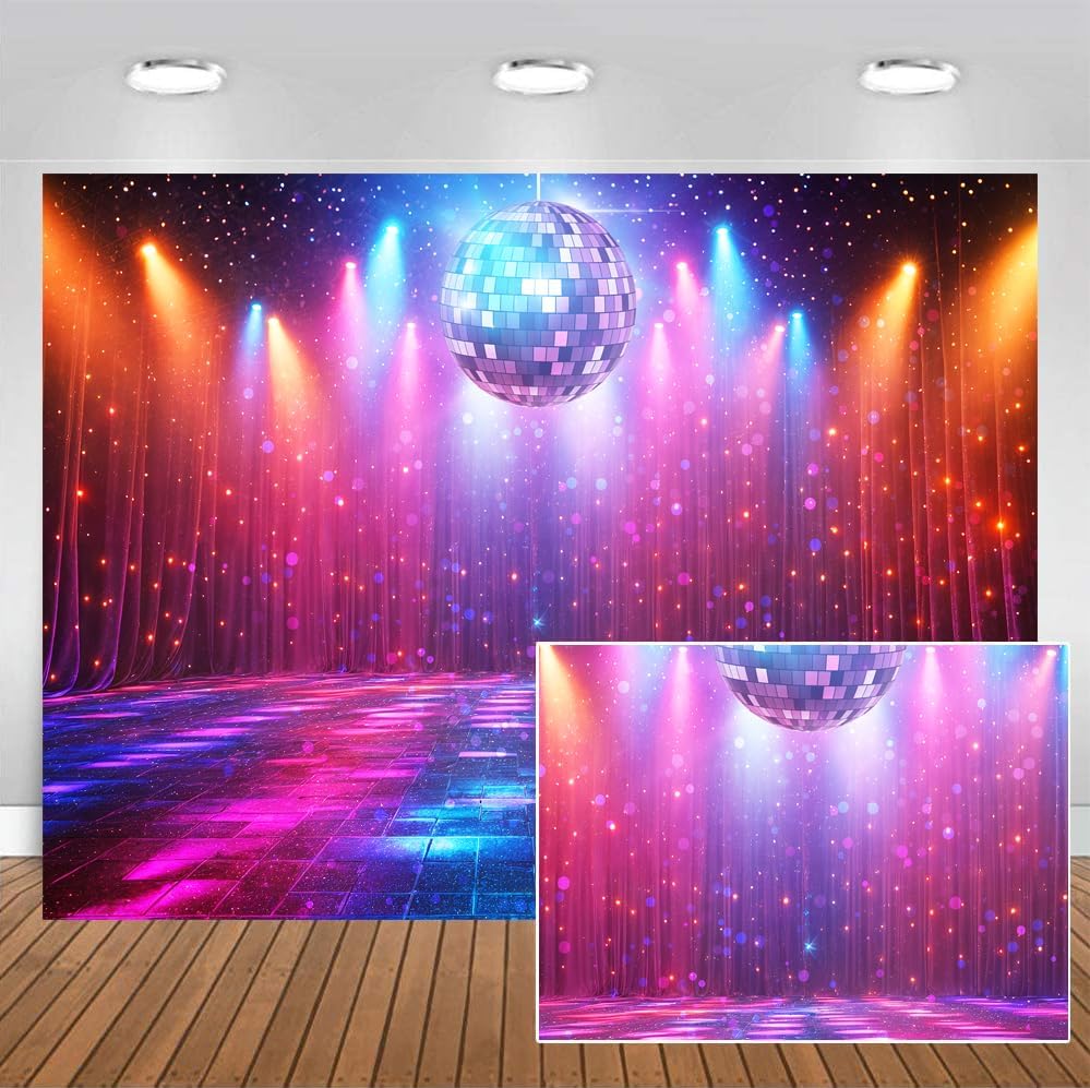 Disco Decorations Backdrop, Retro Glow Party 70s 80s 90s Theme Stage Dance Background Disco Party Decoration, Polyester Banner PartyBackdrop for Birthday Prom Portrait Photo Props 15x10ft