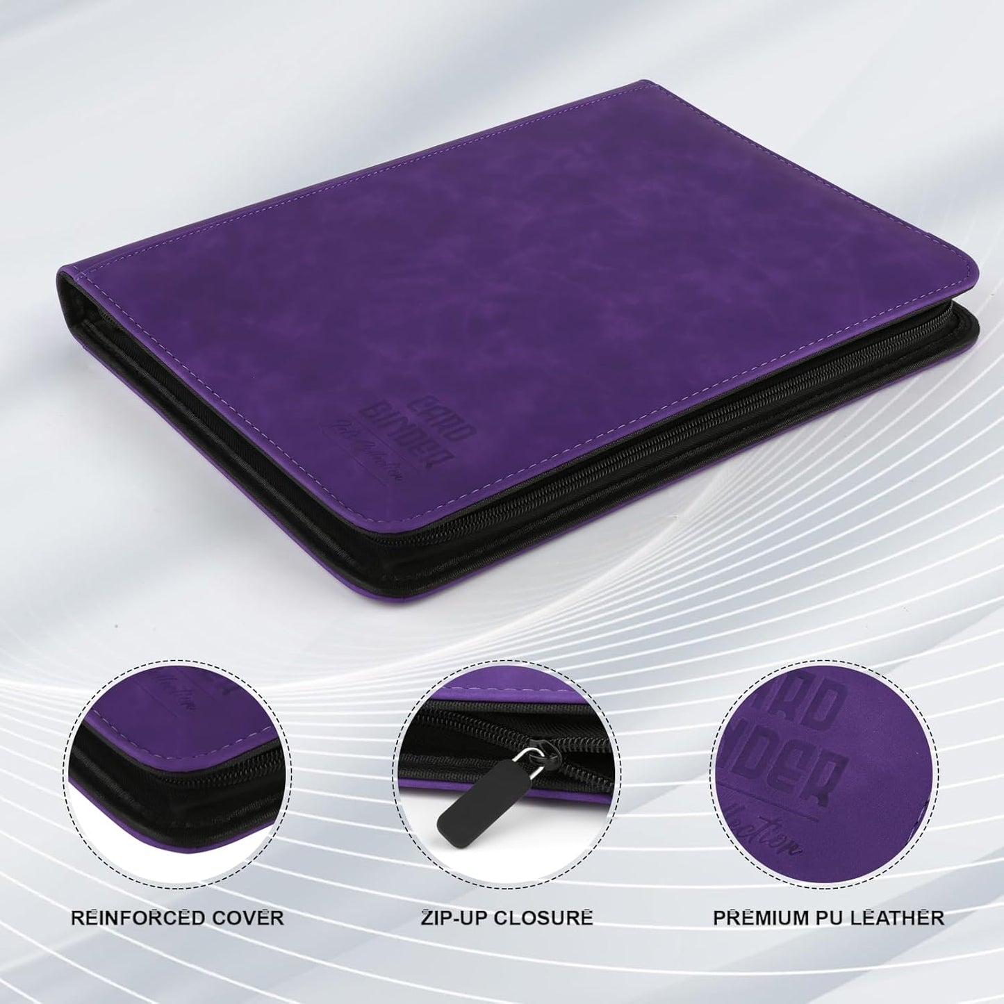 Toploader Binder with 9-Pocket Pages, Holds 288 "3×4" Rigid Toploader Hard Cases, Card Holder for Collectible Cards or Sports Cards, Durable Sleeves for Storage & Display (Purple)