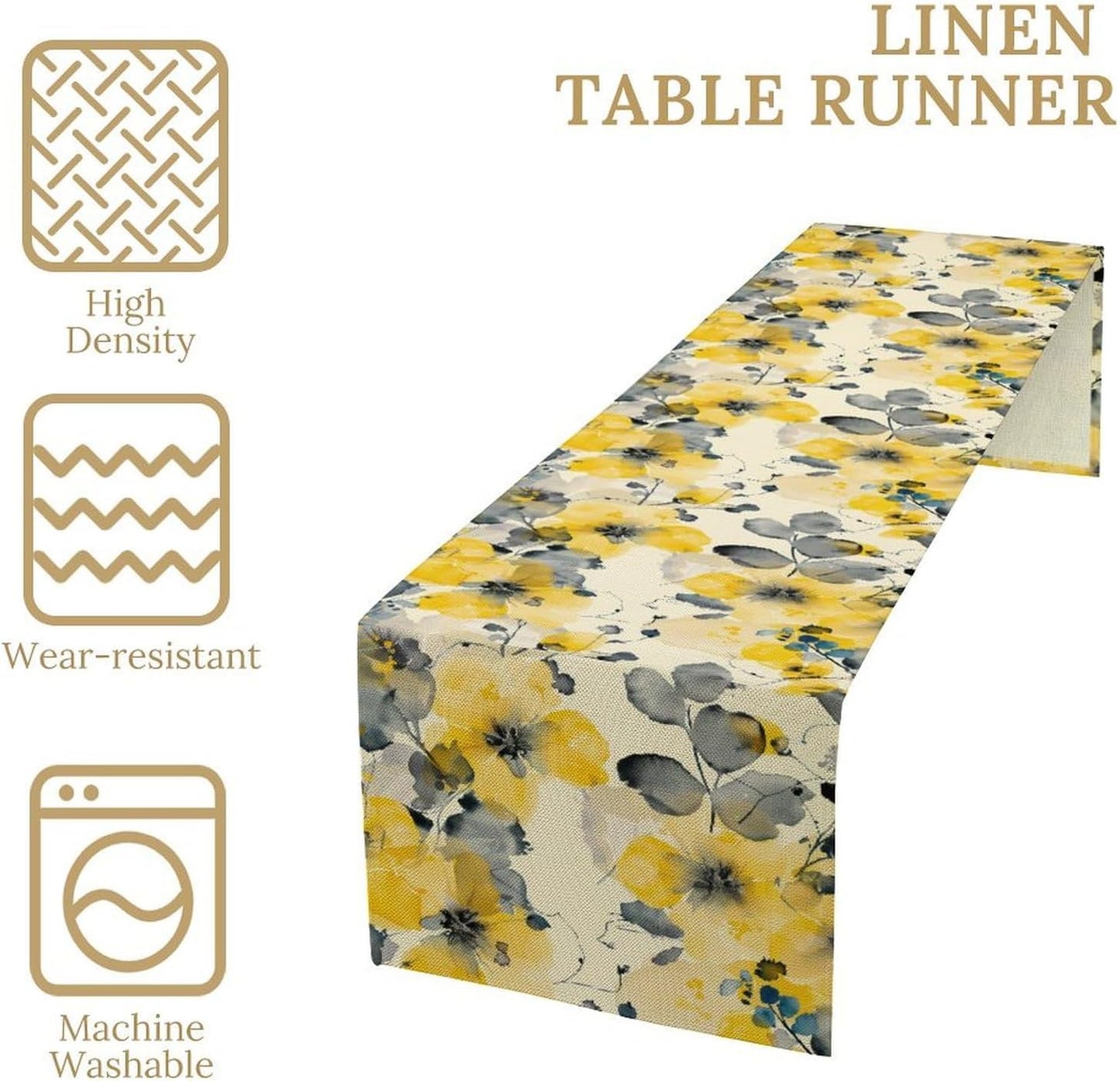 Floral Table Runner,Yellow Flowers Spring Print Table Cloth Kitchen Dining Table Home Party Decoration 13x108 Inch