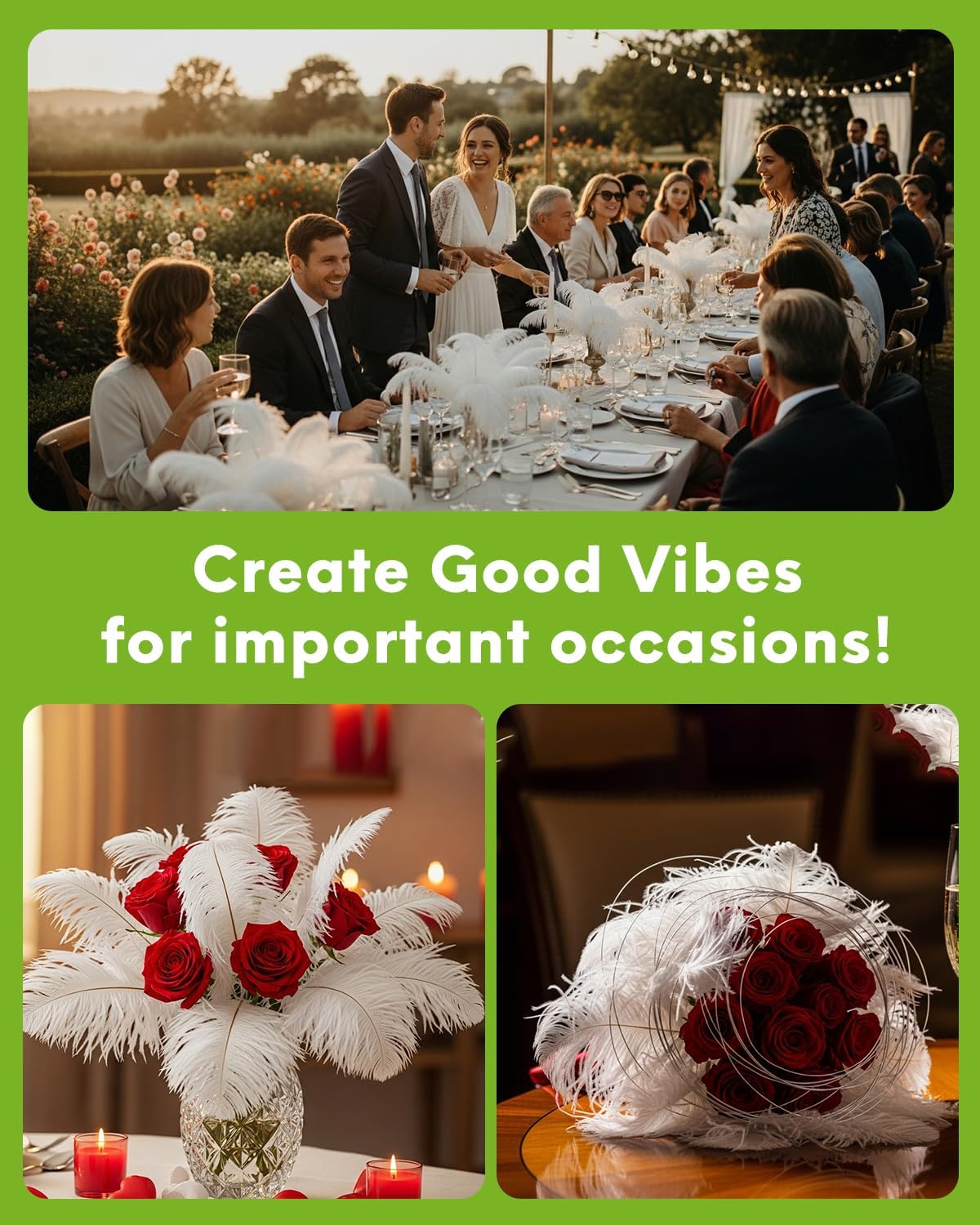 NEWONG 30pcs White Ostrich Feathers Natural Bulk 11-14inch(28-35cm) Vase Craft Wedding Home Party Centerpieces Christmas Day Decoration