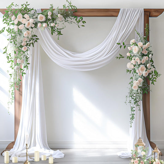 Socomi White Sheer Wedding Arch Draping Fabric 29" x 20Ft 4 Panels Outdoor Curtain Drapes Extra Long for Bridal Baby Shower Ceremony Birthday Party Decor