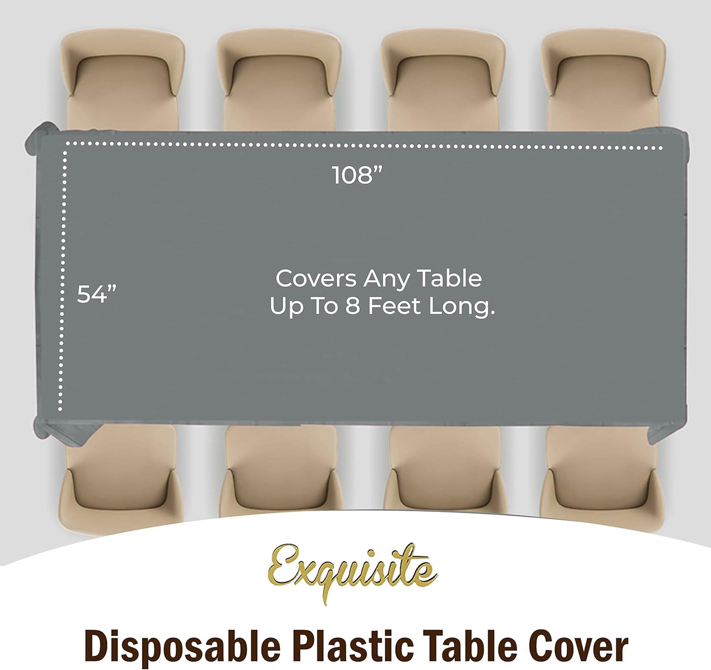 Exquisite 12-Pack Premium Plastic Tablecloth 54 Inch. x 108 Inch. Rectangle Table Cover - Silver