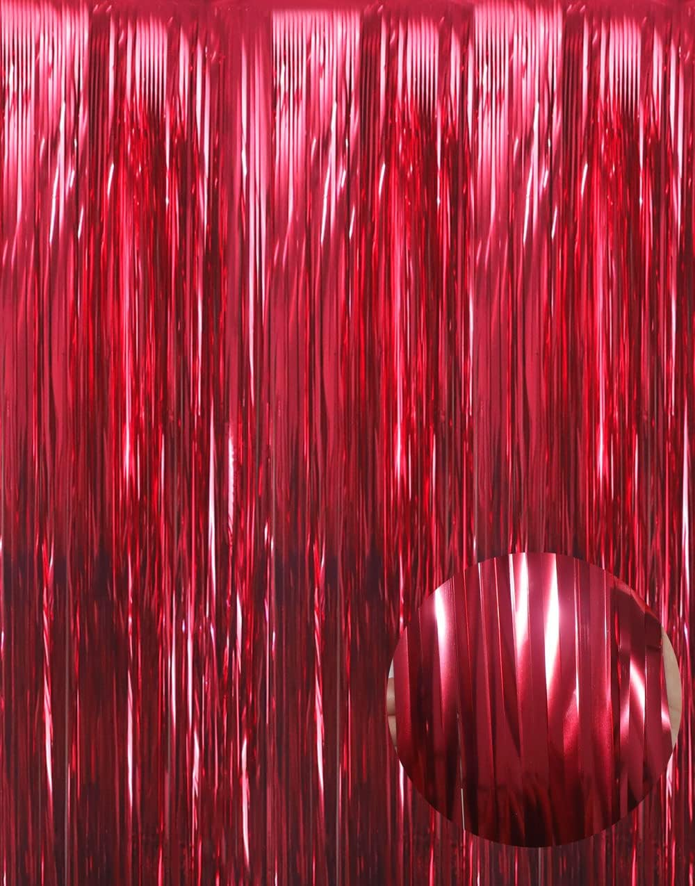 GOER 3.2 ft x 9.8 ft Metallic Tinsel Foil Fringe Curtains Party Photo Backdrop Party Streamers for Birthday,Graduation,New Year Eve Decorations Wedding Decor (3 Pcs,Burgundy)