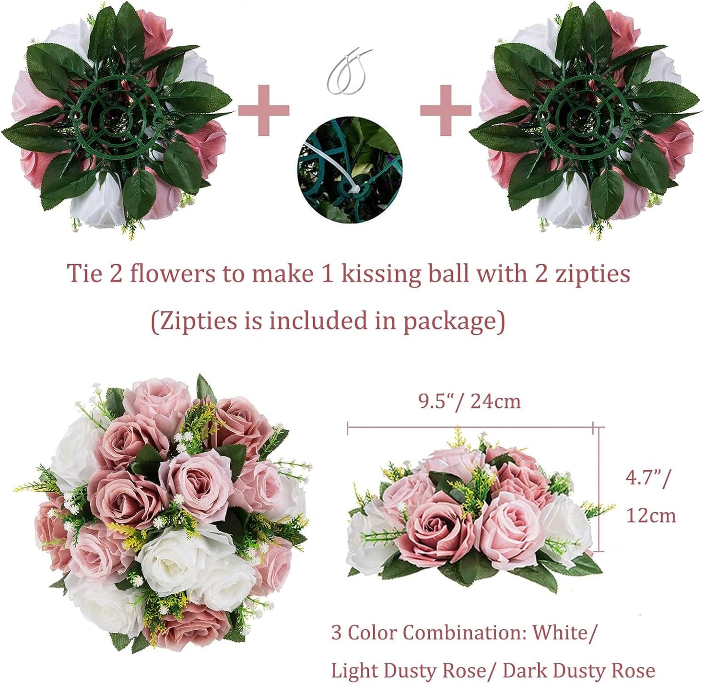 BLOSMON Dusty Rose Flowers Centerpieces: 10 Pieces Pink Roses Artificial Flower Balls for Wedding Dinning Table - Fake Silk Kissing Floral Arrangements for Home Party Event Decor
