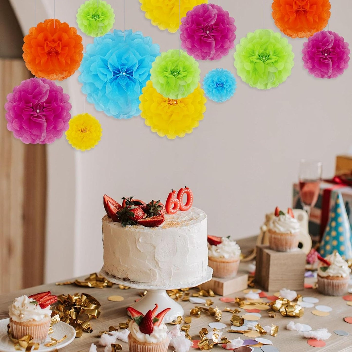 Tissue Paper Pom Poms, Colorful Tissue Paper Flowers, Hanging Flower Balls for Easter Weddings Fiesta Parties Birthday Baby Showers Classroom Decoration (20Piece Set-6/10/12/14Inch)