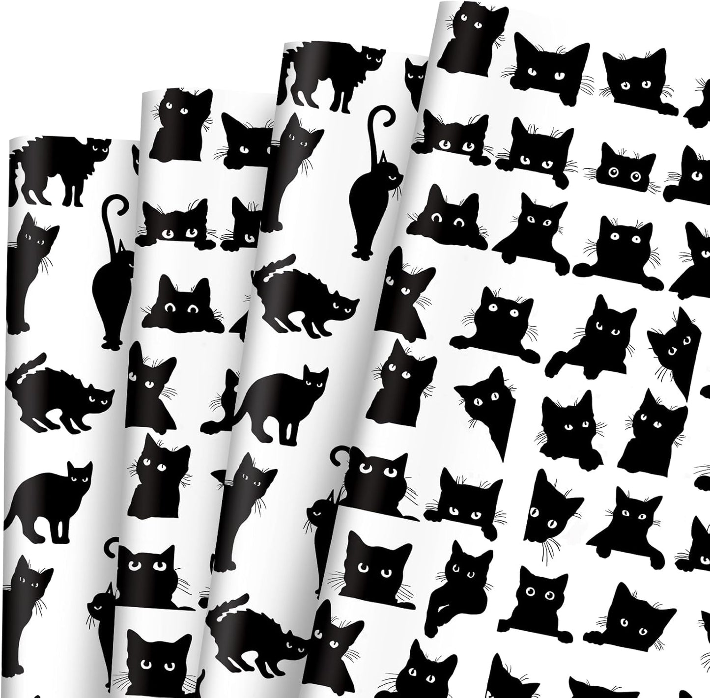 JarThenaAMCS 8 Sheets Cat Wrapping Paper - Not Roll - Cartoon Black Cat Gift Wrap Paper Folded Flat Decorative DIY Craft Art Paper for Halloween Birthday Holiday Party Supplies