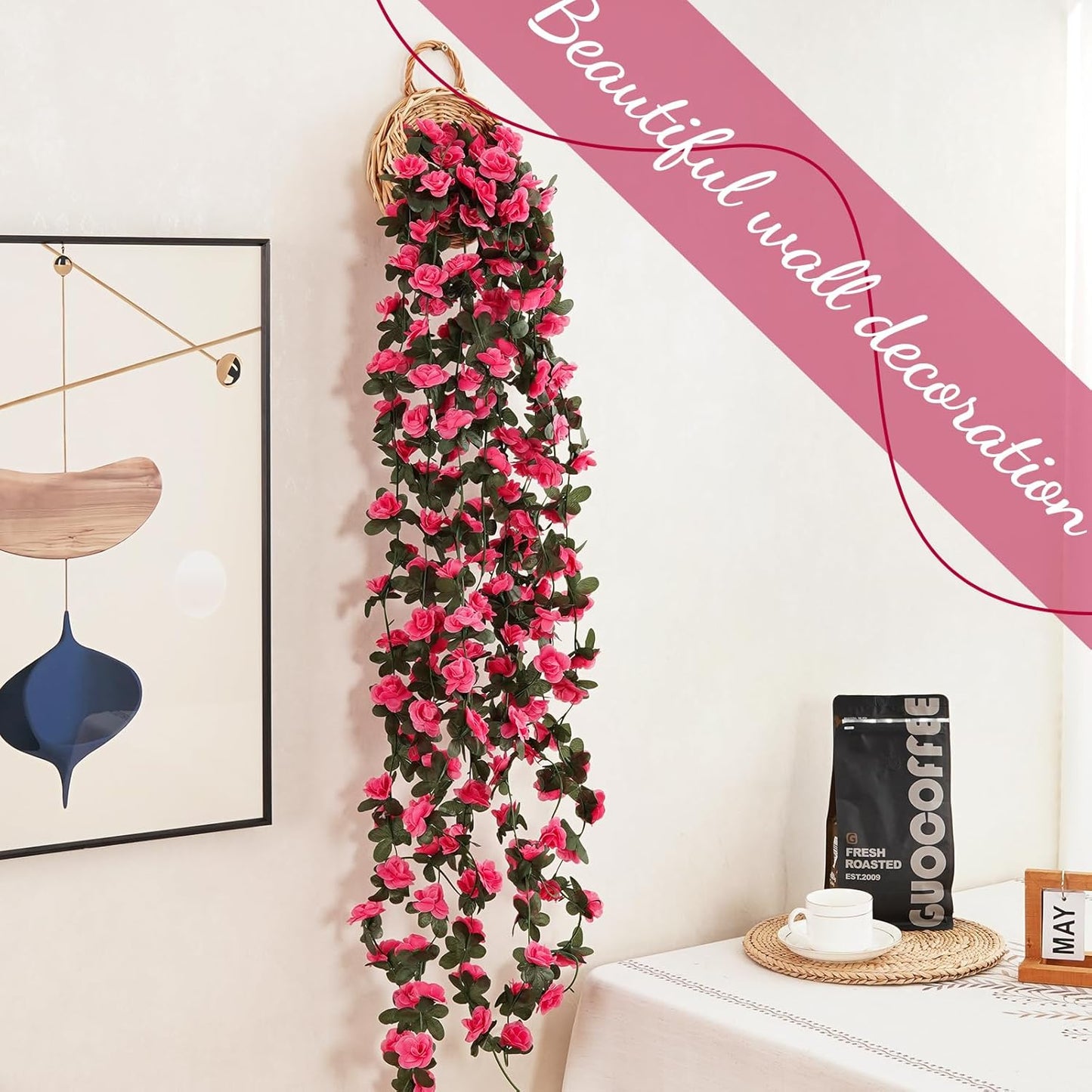 8 Pcs 65.6 Ft Flower Garland Rose Vines, Rose Garland for Decoration, Flower Vine for Room Table Birthday Wedding Party Garden Wall Decor