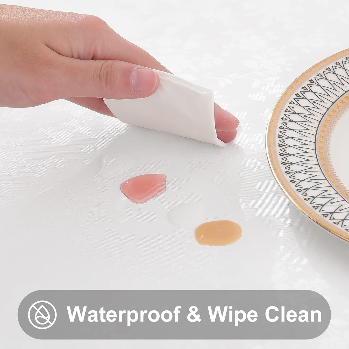 Smiry Round Table Cloth, Waterproof Heavy Duty Vinyl Tablecloths, Wipeable Washable Table Cover for Kitchen and Dining Room (White, 60" Round)