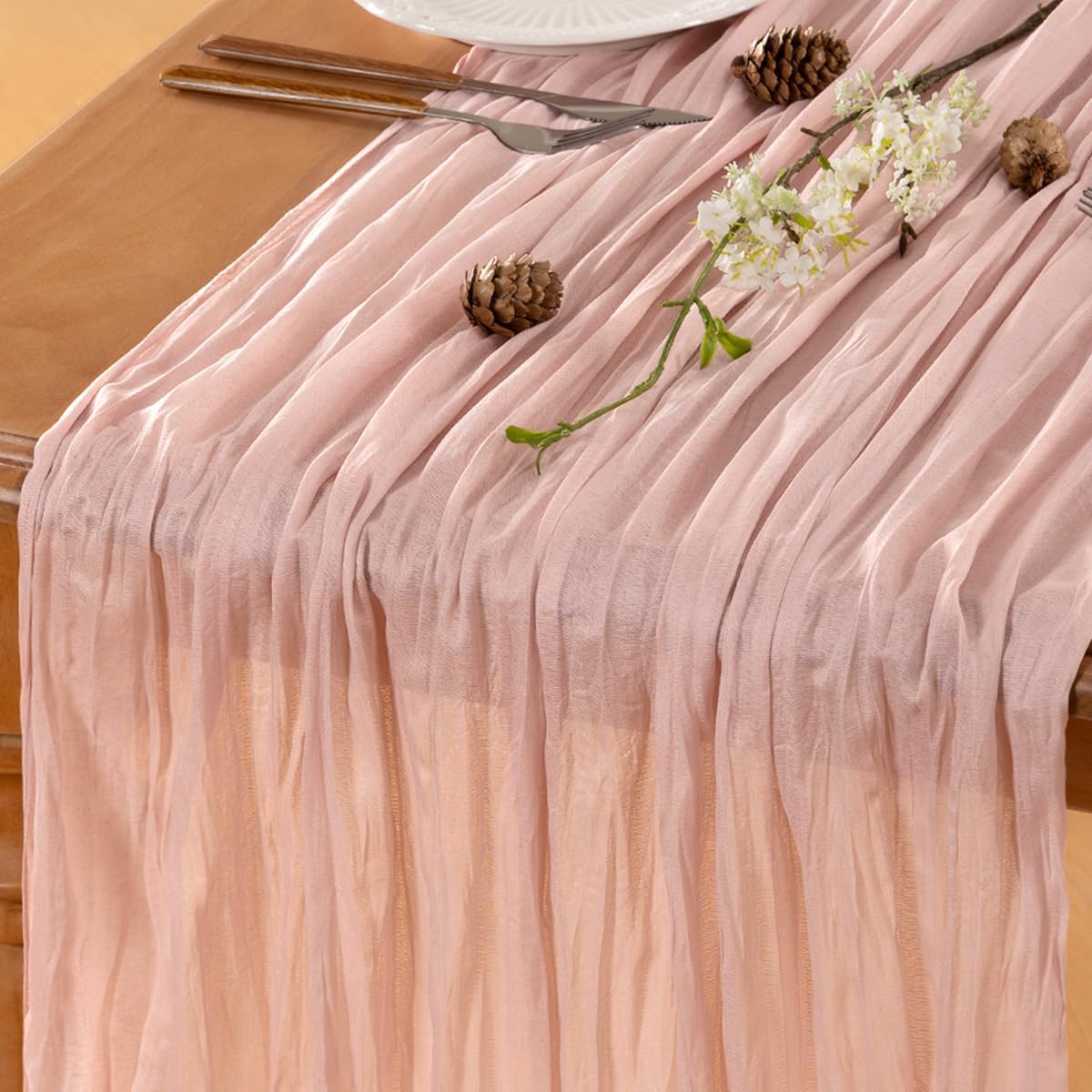 Dusty Pink Table Runner Cheesecloth Table Runner 10FT Farmhouse Table Runners 120 Inches Fall Table Decor Dining Room Centerpiece Wedding Boho Baby Shower Birthday