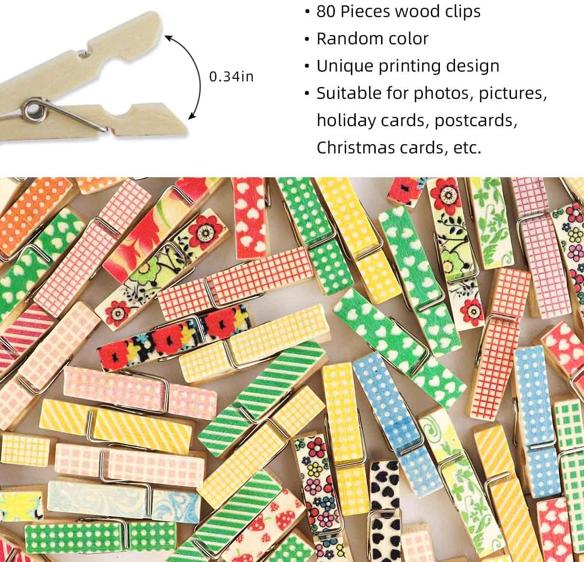 80 Pieces Colorful Painted Wood Clothespins for Craft Mini Photo Clips Wooden Clothespin Small Clothes Pins for Photos Pictures Display Wooden Clothe Photo Paper Peg Decorative Clothespins for Wedding