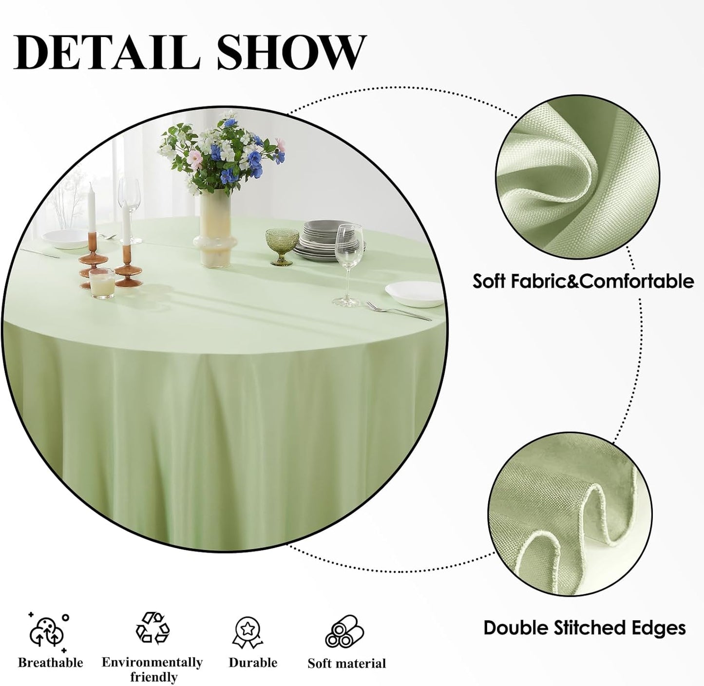 Round Tablecloth 120 Inch 6 Pack Sage Green Tablecloths Washable Decorative Linen Polyester Table Clothes Cover for Dining Table Banquets Buffet Parties and Wedding