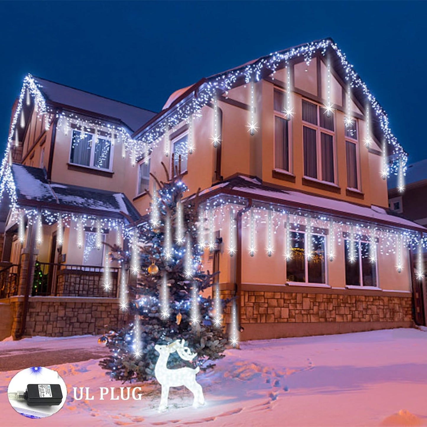 Christmas Lights Outdoor 32 Tubes 768 LEDs Meteor Shower Lights UL Certified Snow Falling Rain Drop Icicle String Light for Xmas Tree Christmas Decorations Outdoor Wedding Party Window,White