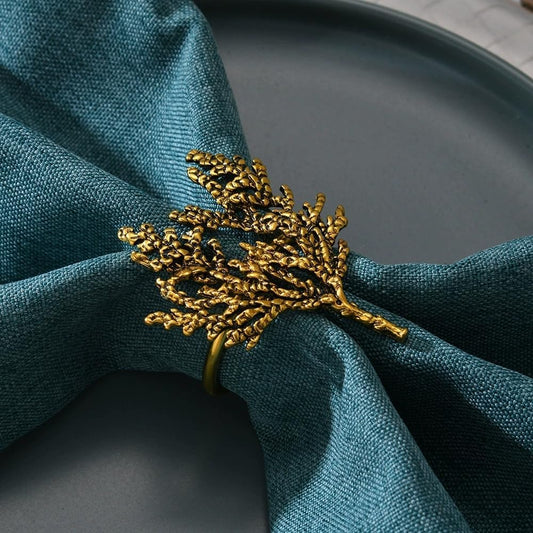Set of 6 Gold Branch Design Napkin Rings - Elegant Metal Decor for Dinner Table, Wedding, Party