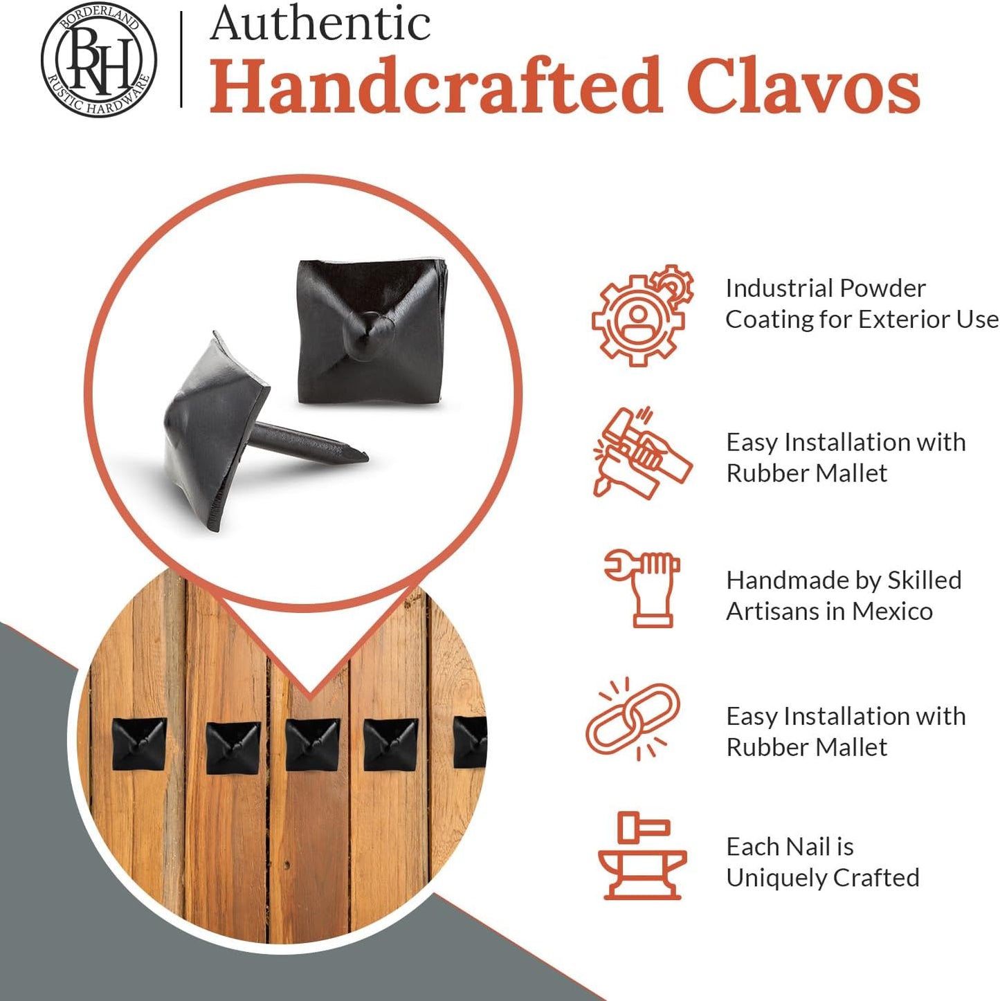 100 Pack 0.75" Square Head Iron Clavos Decorative Nails – Black – Handmade Rustic Square Fasteners for Farmhouse Shutters, Faux Wood Beams, Barn Doors, Shutters, and Gates – Ornamental Wood Accent