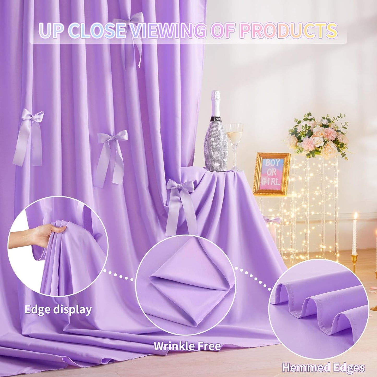Light Purple Backdrop Curtain: 5.8×8ft Backdrop Durable Curtain for DIY Photo Booth - Baby Shower Wedding Birthday Decoration