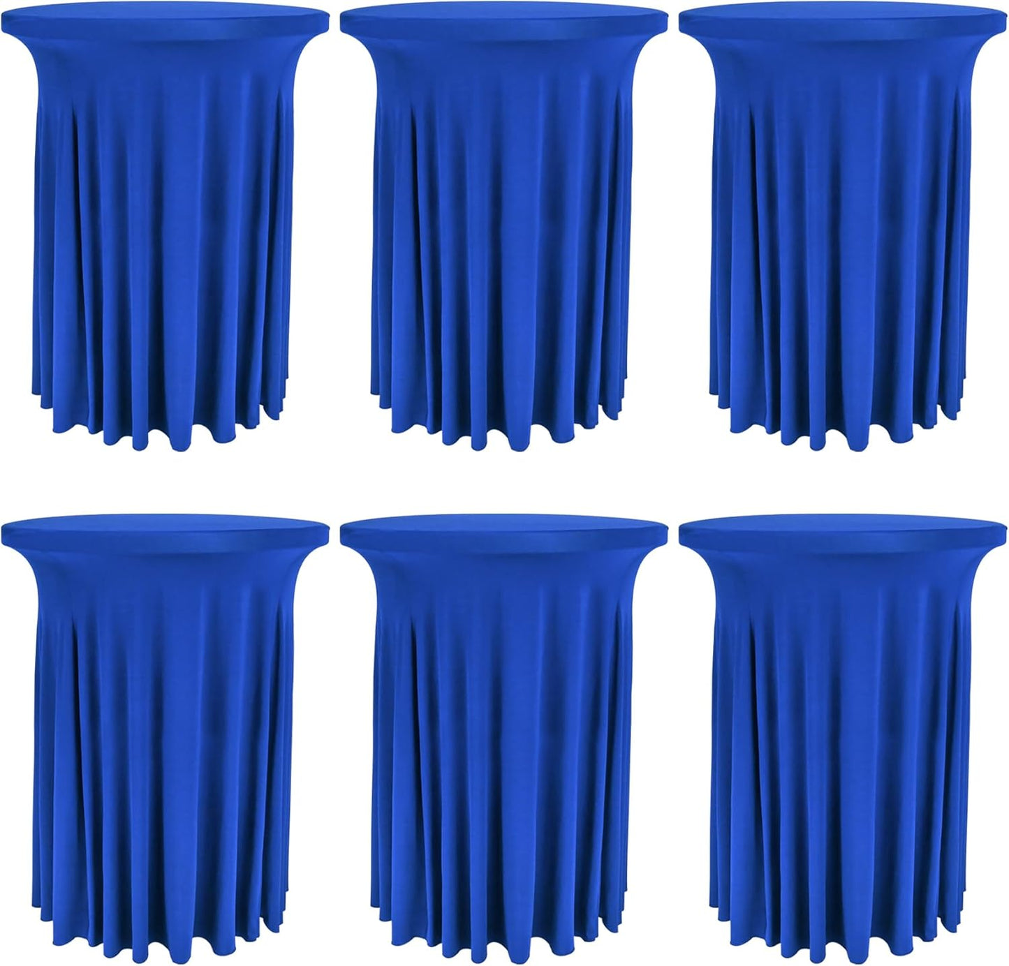 6 Pack Round Cocktail Tablecloth 32"x 43" Spandex Cocktail Table Skirt, Washable Stretch Fitted Table Covers for High Top Bar,Wedding,Party,Events (Royal Blue)