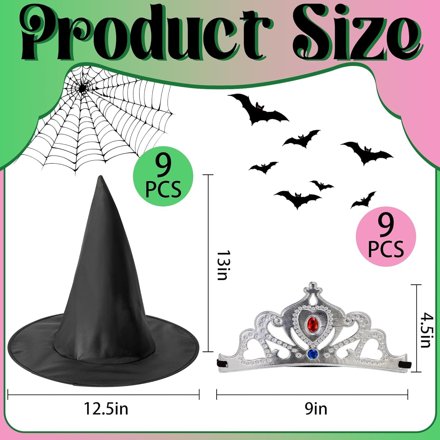 Tlswshsy 18 Pcs Princess Crowns and Witch Hats Set, Witches and Princess Party Favors, Queen Wizard Hats Decoration for Birthday Costume Cosplay Halloween Party Supplies Photo Props