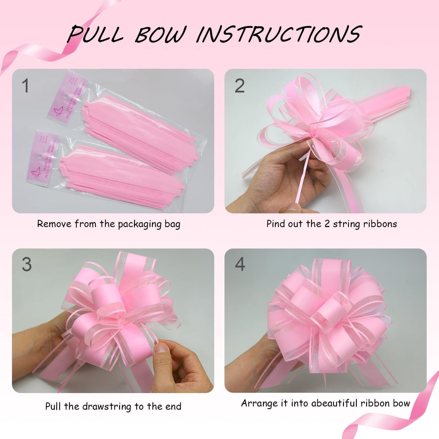 6 Pieces Large Pull Bows,6 inches,Bow for Gift Wrapping,Pull Bows for Party Birthday Gift Wedding Baskets Gift Decorations, Flower Decorations (Pink)