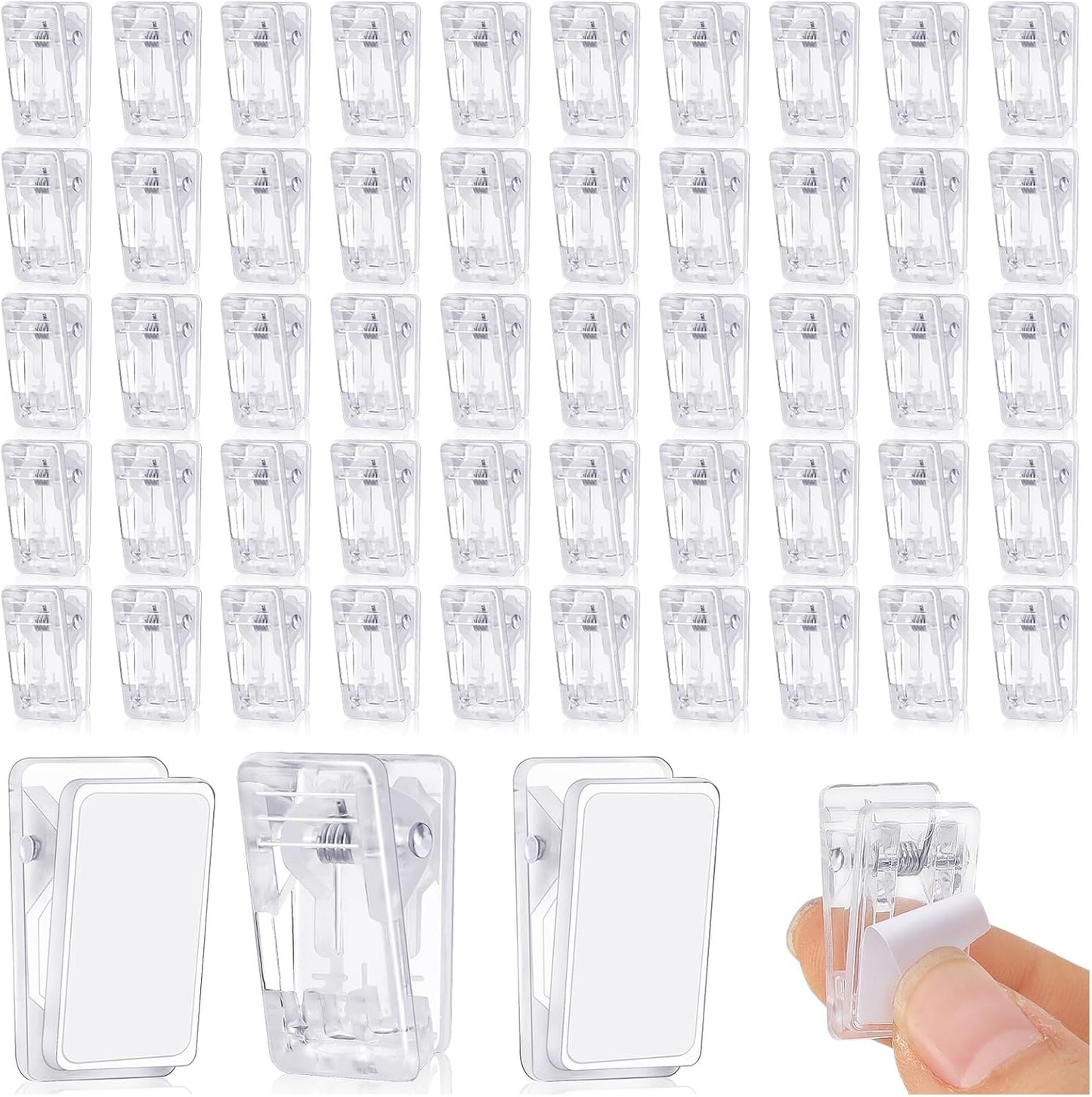 50 Pcs Self Adhesive Clips,Wall Clips for Hanging,Sticky Clips Tapestry Clips Photo Picture Poster Clips Plastic Spring Clips Hanging for Paper Tapestry Hangers Home and Office Christmas Decor(Clear)