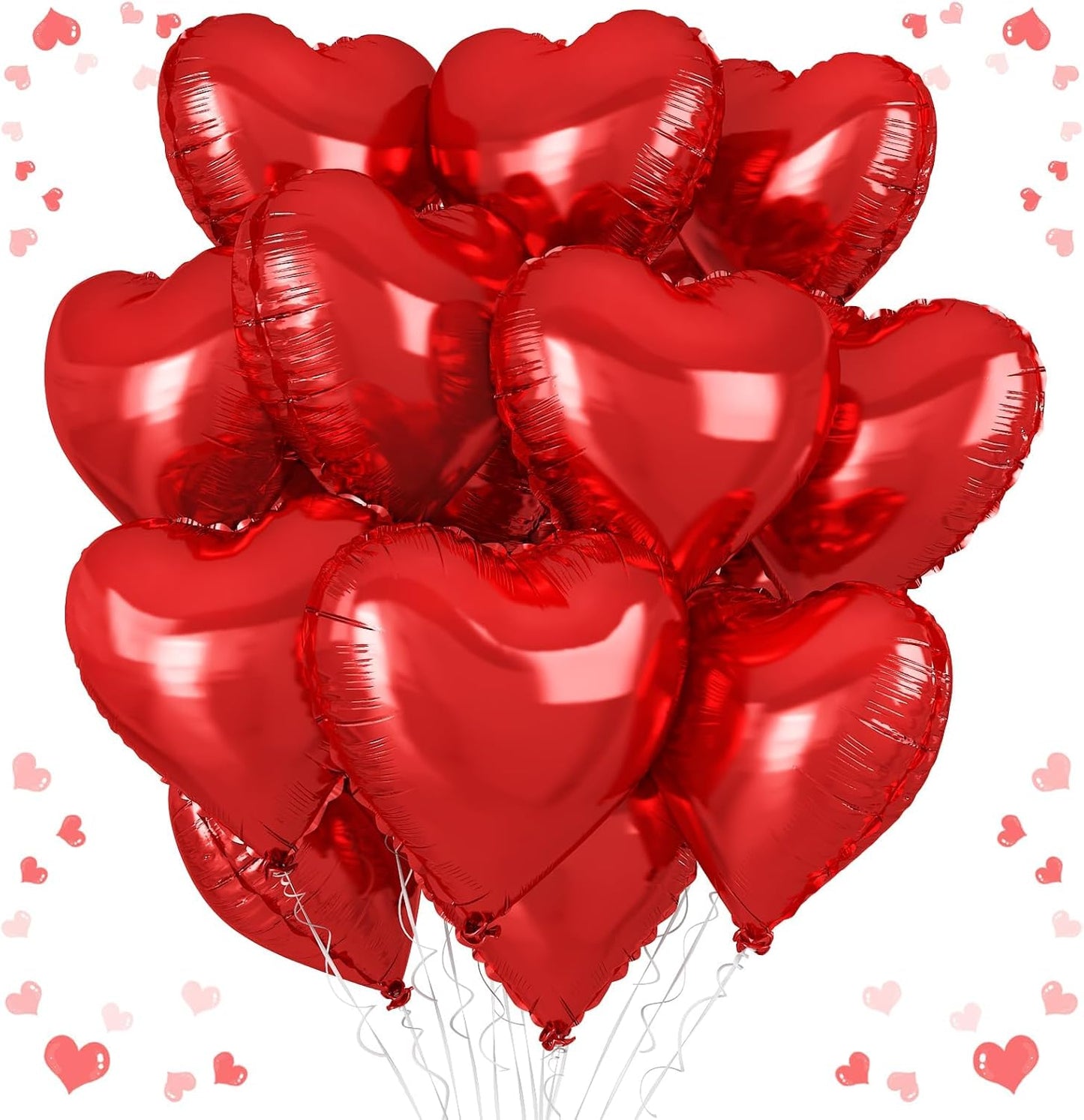 Red Heart Balloons, 18 Inch Red Heart Foil Shape Balloon, 12PCS Large Love Foil Helium Romantic Balloons for Birthday Baby Shower Marriage Wedding Bridal Engagement Anniversary Party Decoration