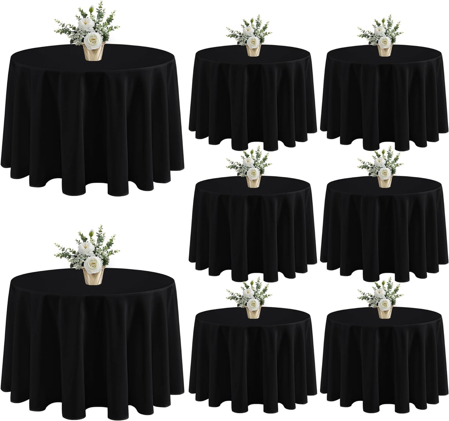 Fitable 8 Pack Black Table Cloths 120 Inch Round - Stain Resistant and Washable Tableclothes, Polyester Fabric Table Covers for Wedding, Party, Banquet, Formal Events