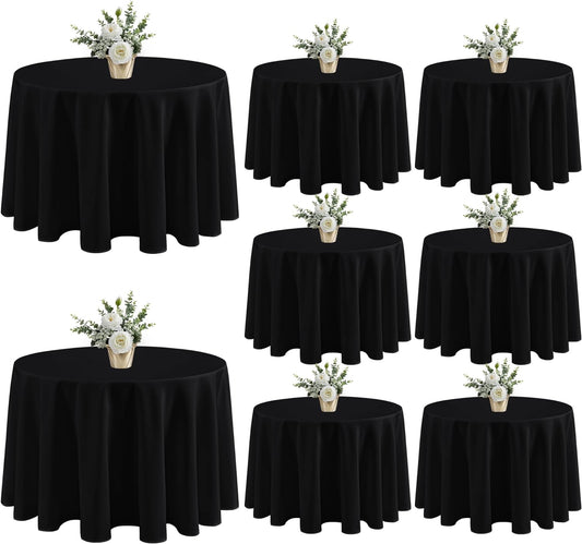Fitable 8 Pack Black Table Cloths 120 Inch Round - Stain Resistant and Washable Tableclothes, Polyester Fabric Table Covers for Wedding, Party, Banquet, Formal Events