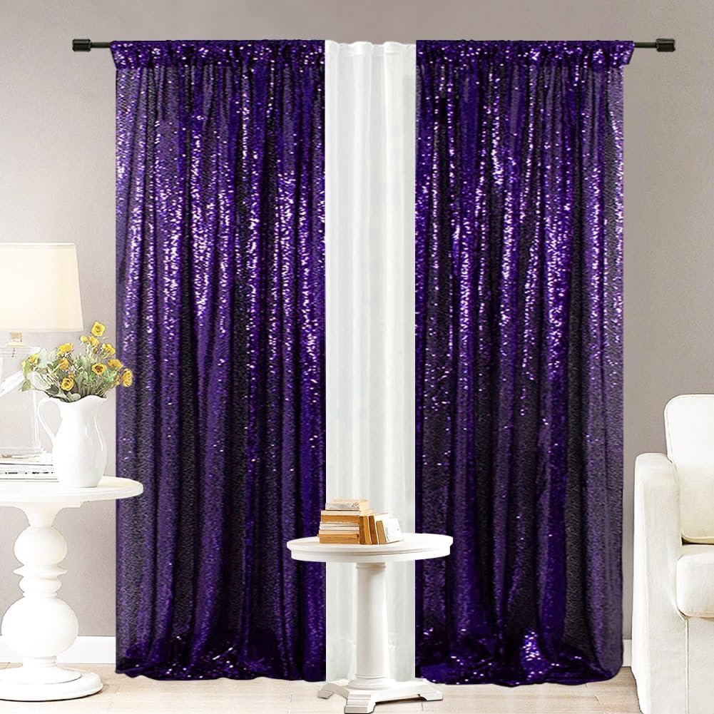 Eternal Beauty Sequin Backdrop Curtains, 3x7 Ft-2 Panels Purple Back Drop for Shimmer Photography Party Wedding Birthday Decor