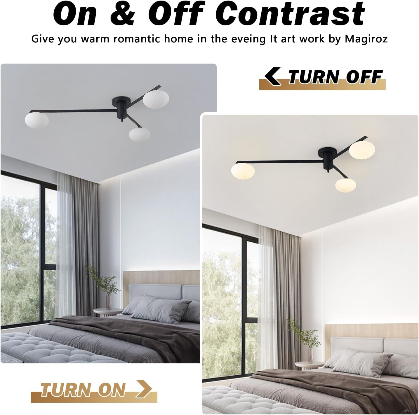 3-Light Modern Sputnik Chandelier with Milk Glass Shade - Black Flush Mount Ceiling Light for Kitchen