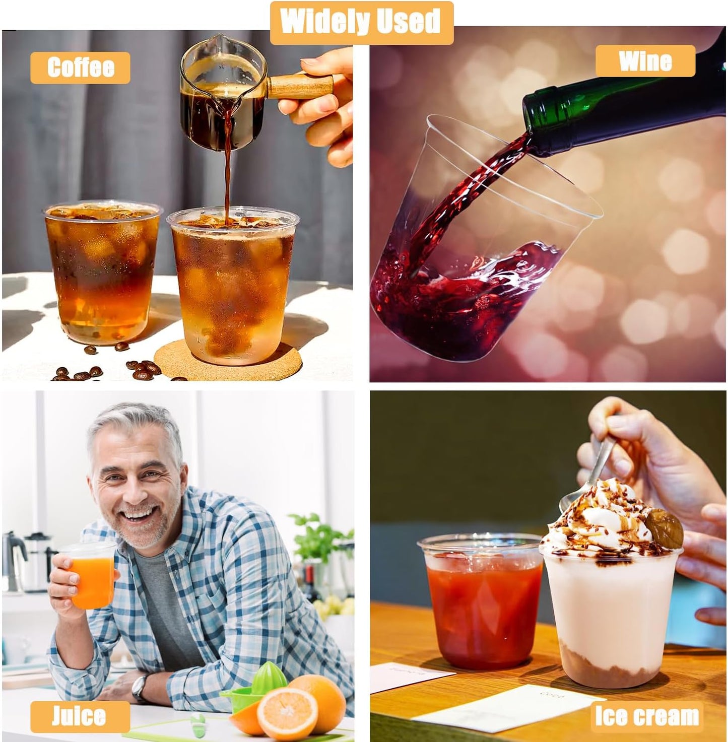 100 Pcs Disposable Stemless Glasses 12oz Plastic Cups PET Disposable Drinking Cups Cold Party Plastic Wine Glasses Classic Cup for Birthday Wedding Cocktail Halloween Christmas Party Supplies (Clear)