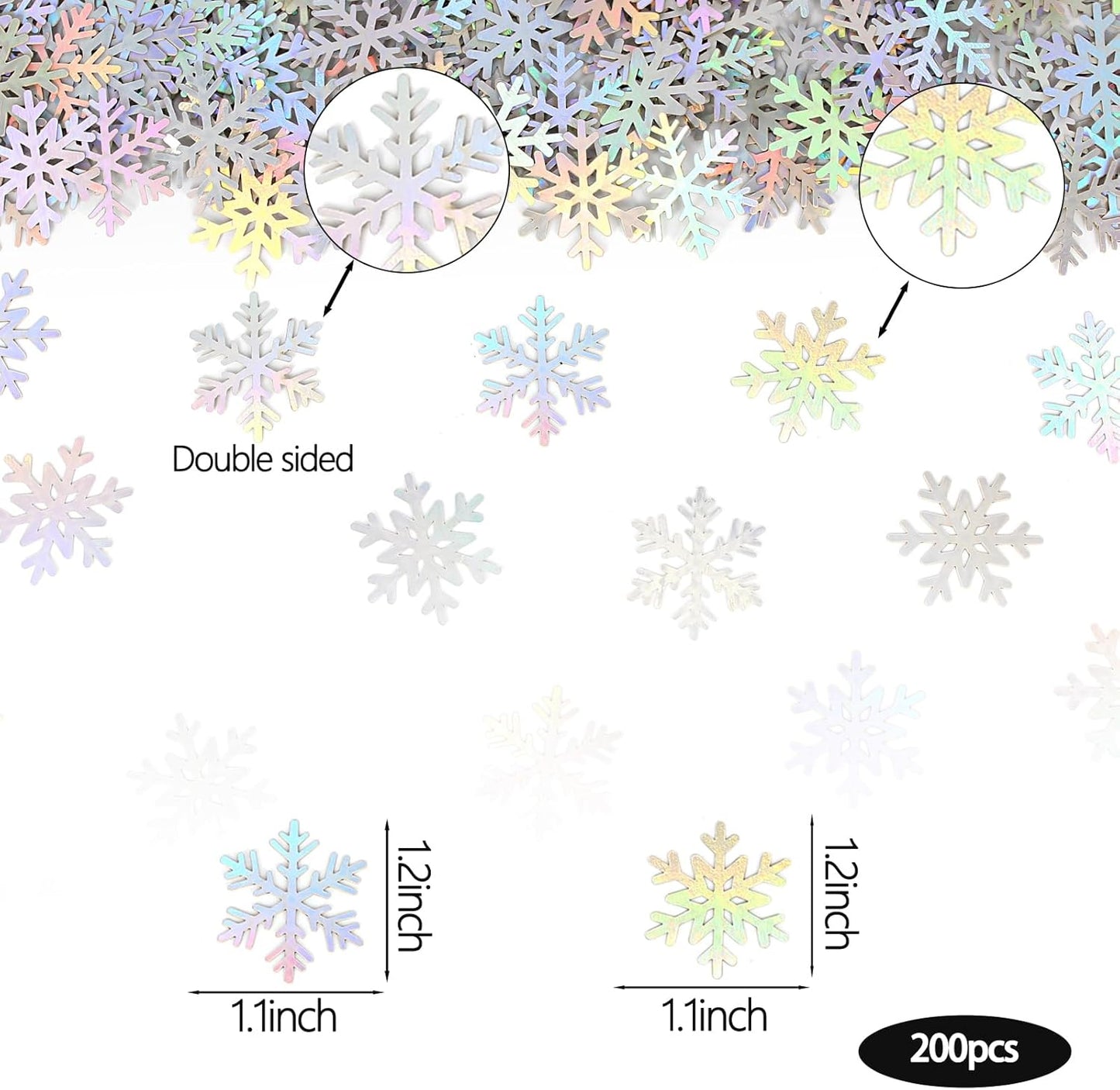 200PC Iridescent Snowflakes Confetti for Winter Wonderland Party Decorations Snowflake Table Scatter for Christmas Baby Shower Wedding Birthday Party Decor