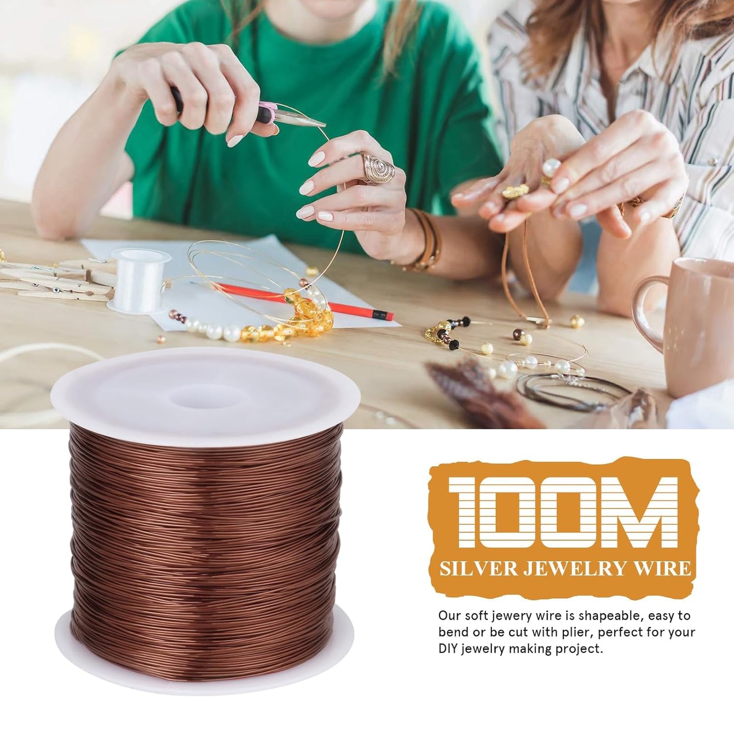 328FT Jewelry Wire 28 Gauge Tarnish-Resistant Copper Beading Wires Roll Bulk for DIY Crafts Jewelry Making, Red Brown