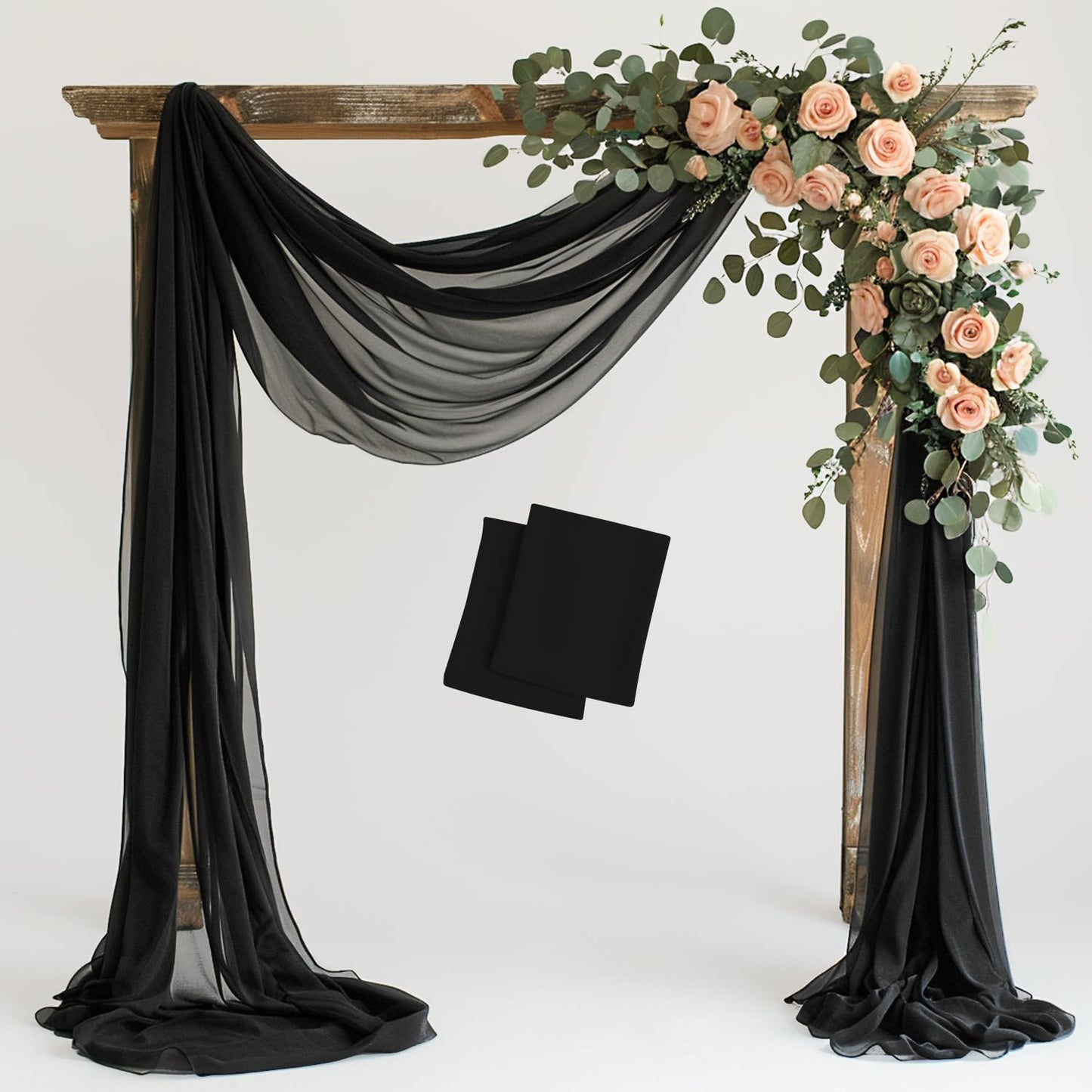 Wokceer Wedding Arch Draping 2 Panels 28.7" x 20FT Black Sheer Fabric Backdrop for Ceremony, Birthday Party, Bridal Shower Decoration