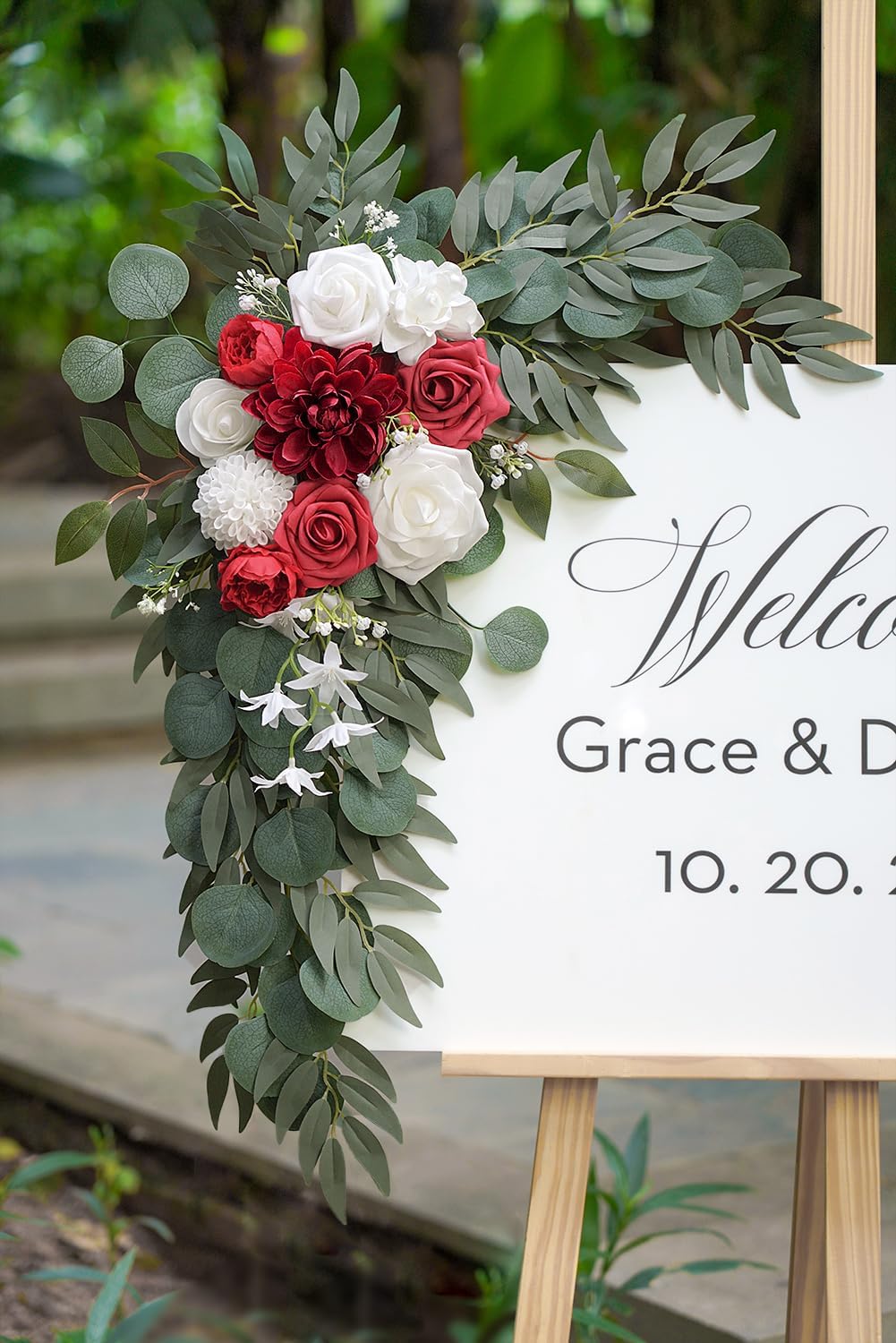 Artificial Flower Swag Set of 2 for Wedding Welcome Signs and Arch Flowers, Red Floral Decorations for Ceremony