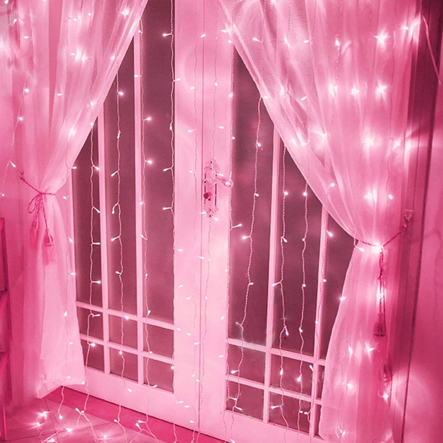 Curtain Lights, Pink Room Decor 8 Modes LED String Lights for Garden, Teen Girls' Room, Party, Window, Wall and Valentines Day Decor
