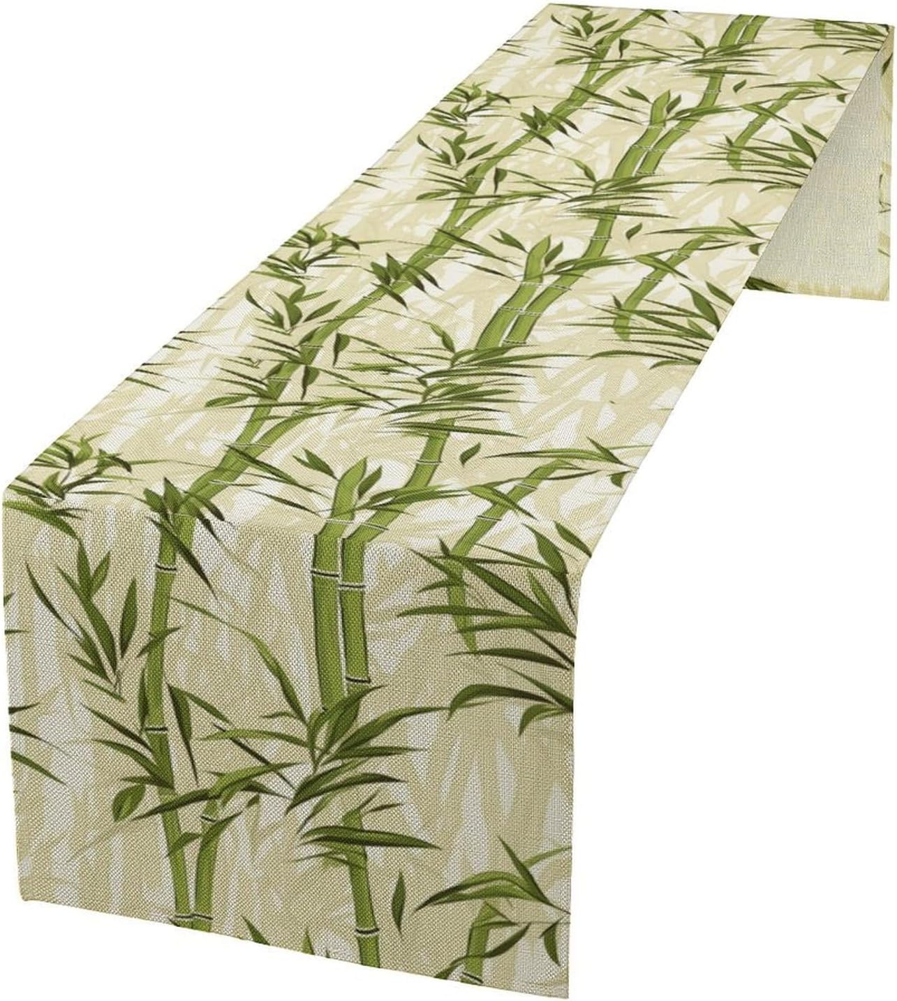 Bamboo Table Runner,Green Plant Leaf Pattern Table Cloth Kitchen Dining Table Home Party Decoration 13x120 Inch
