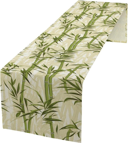 Bamboo Table Runner,Green Plant Leaf Pattern Table Cloth Kitchen Dining Table Home Party Decoration 13x36 Inch