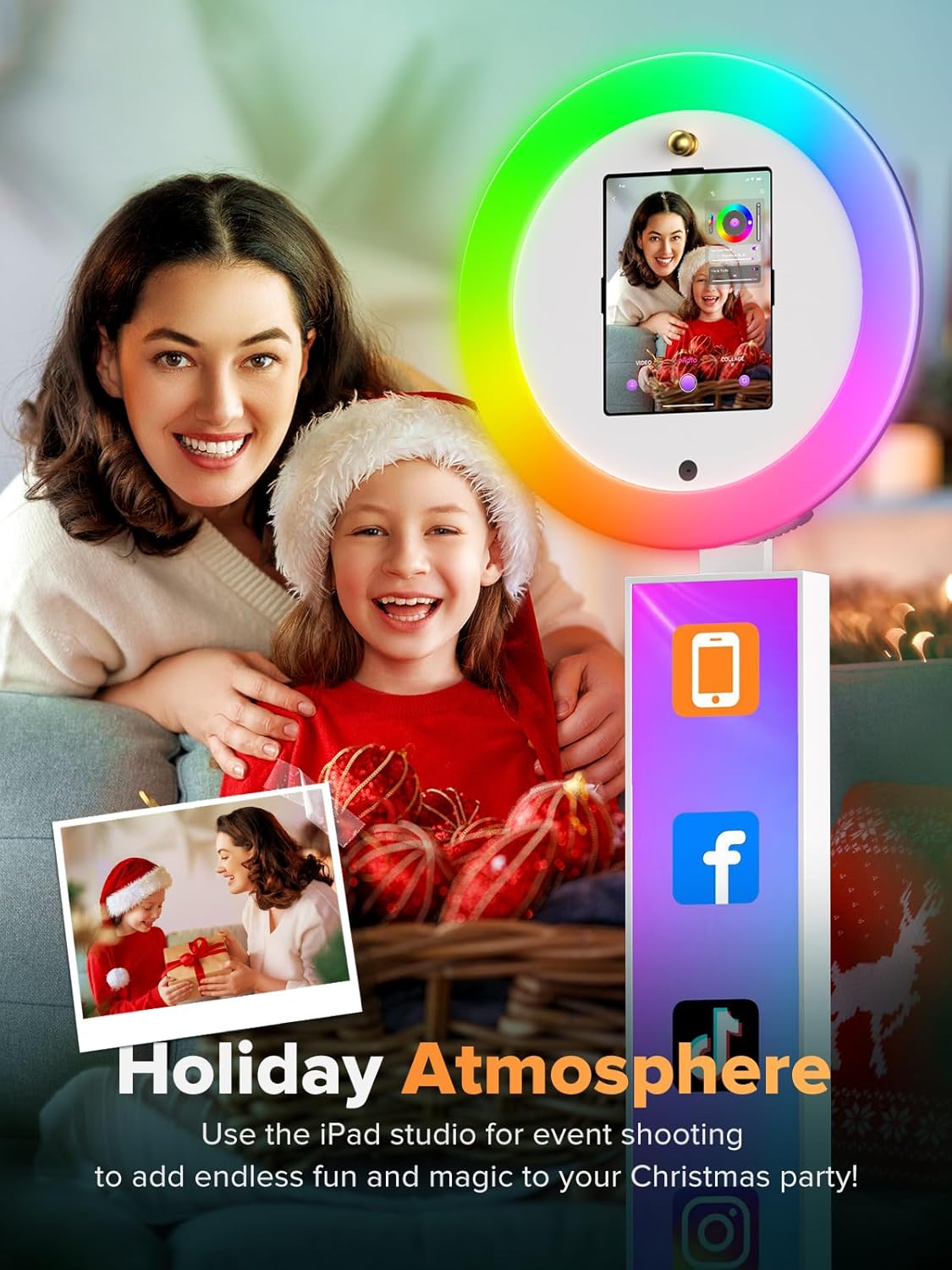 Portable Photo Booth, Photo Booth Machine Compatible with i Pad, Photo Booth Stand Shell Provide CyraTok Software Photobooth, Customized Logo,Flight Case, Ideal for Weddings, Parties & Business Use