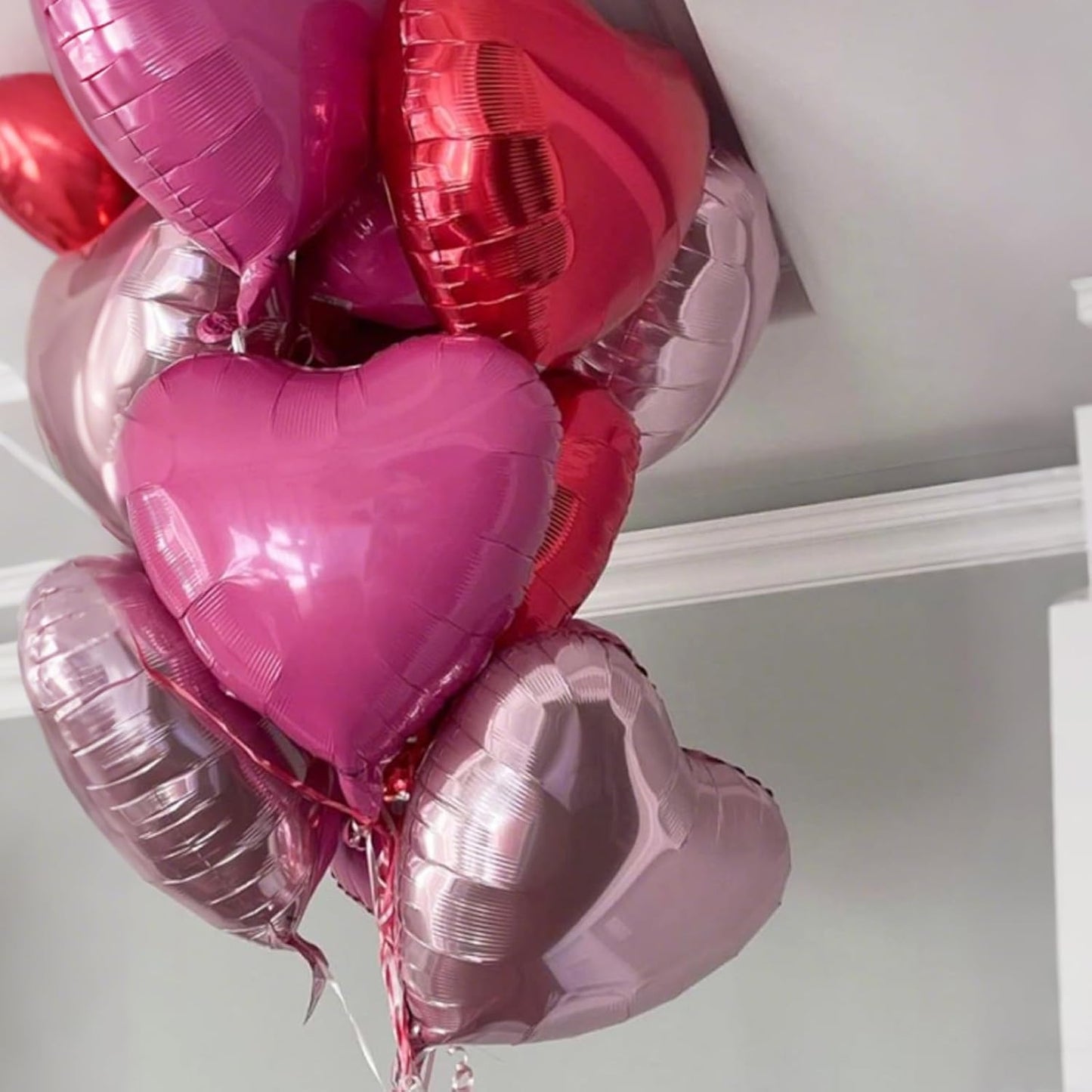 Pink Red Heart Balloons,12Pcs 18 Inch Light Pink Foil Love Heart Shaped Balloons for Valentines Day Birthday Wedding Engagement Anniversary Party Graduation Baby Shower Decorations