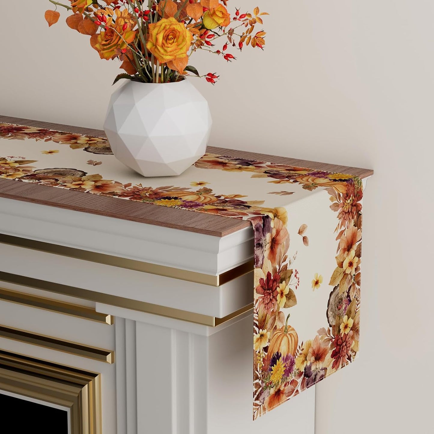 XCHI Fall Color Wild Flowers Watercolor Table Runner Table Decoration for Kitchen Dining Dinner Autumn Home Decor 13x36 Inch