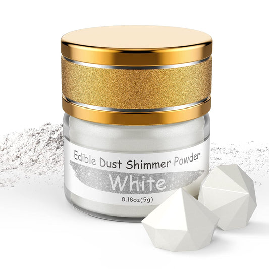 Jelife White Edible Luster Dust - 5 Grams Food Grade Cake Dust Shimmer Powdered, Edible Metallic Powder Food Coloring for Cake Decorating, Chocolates, Fondant, Drinks, Painting & More, Vegan