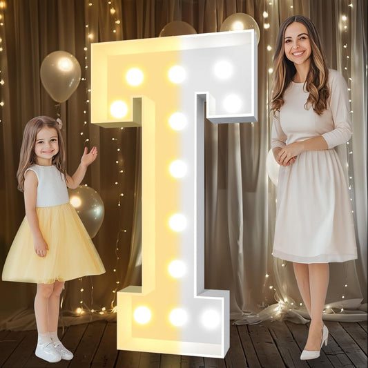 Pooqla 4 FT Marquee Light Up Letters, Cool White and Warm White Marquee Letter 4 Feet Tall, Giant LED Sign Big Mosaic Letter T for Balloons Birthday Party Anniversary Wedding Decorations