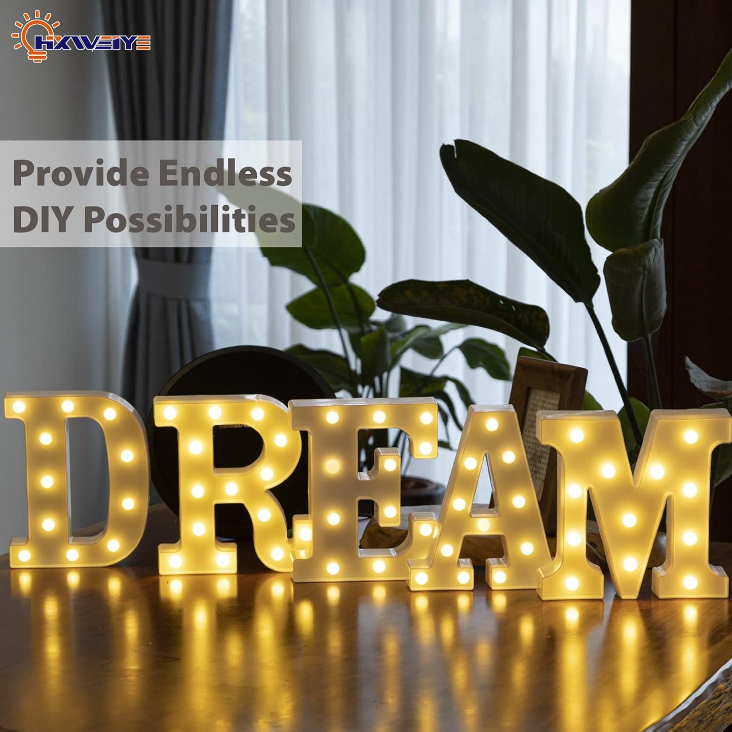 HXWEIYE LED Marquee Letters - 26 Alphabet & 10 Number Big Lights for Party, Birthday, Bar, Christmas Decor (Warm White, Battery Powered)