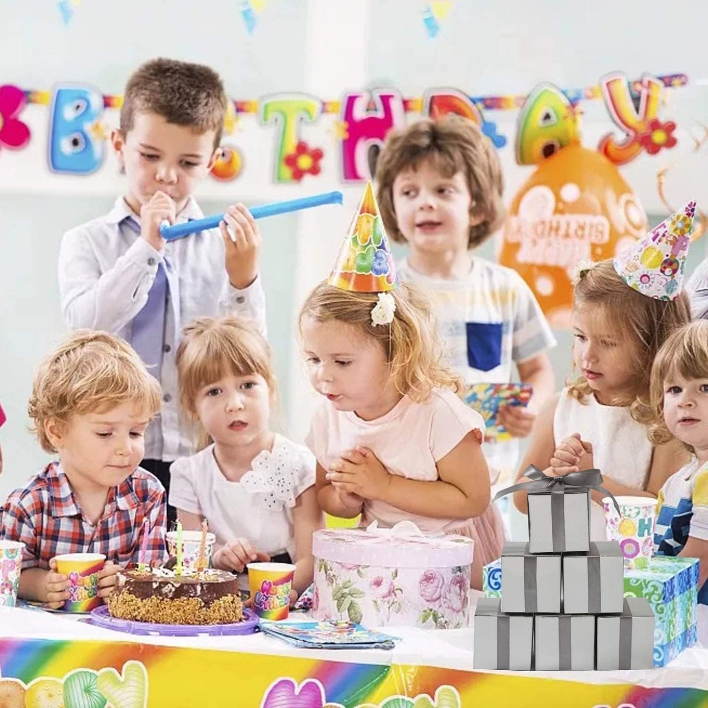 COTOPHER 25pcs Wedding Favor Boxes, Paper Gift Boxes 3x3x3 Inches Small Gift Boxes with Ribbons Small Boxes for Gifts, Crafting, Cupcake, Candy, Bridesmaid Proposal Boxes