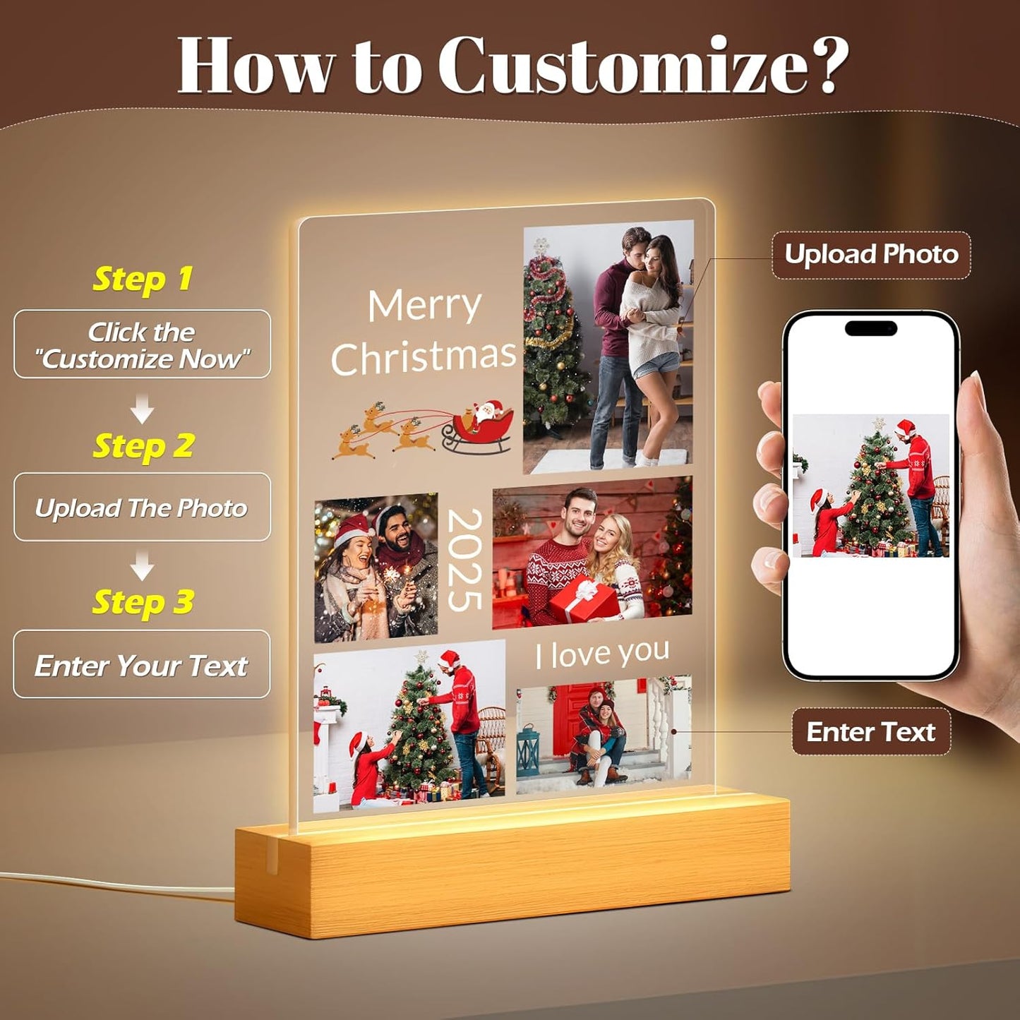 Custom Picture Frames with Photo, Personalized Photo Frame with Night Light, Customized Picture Frame, Personalized Christmas Photo Gifts for Women, Men, Him, Her, Couple, Boyfriend, Girl Friend