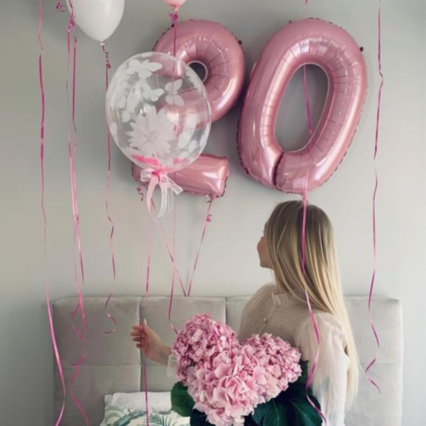 Light Pink 0 Number 40 Inch Large Balloon 0 Numbers Big Foil Helium Number Balloons 0-9 Jumbo Happy 10 20 30 50 60 80 Mylar Birthday for Baby Girl Anniversary Party Supplies (Number 0)